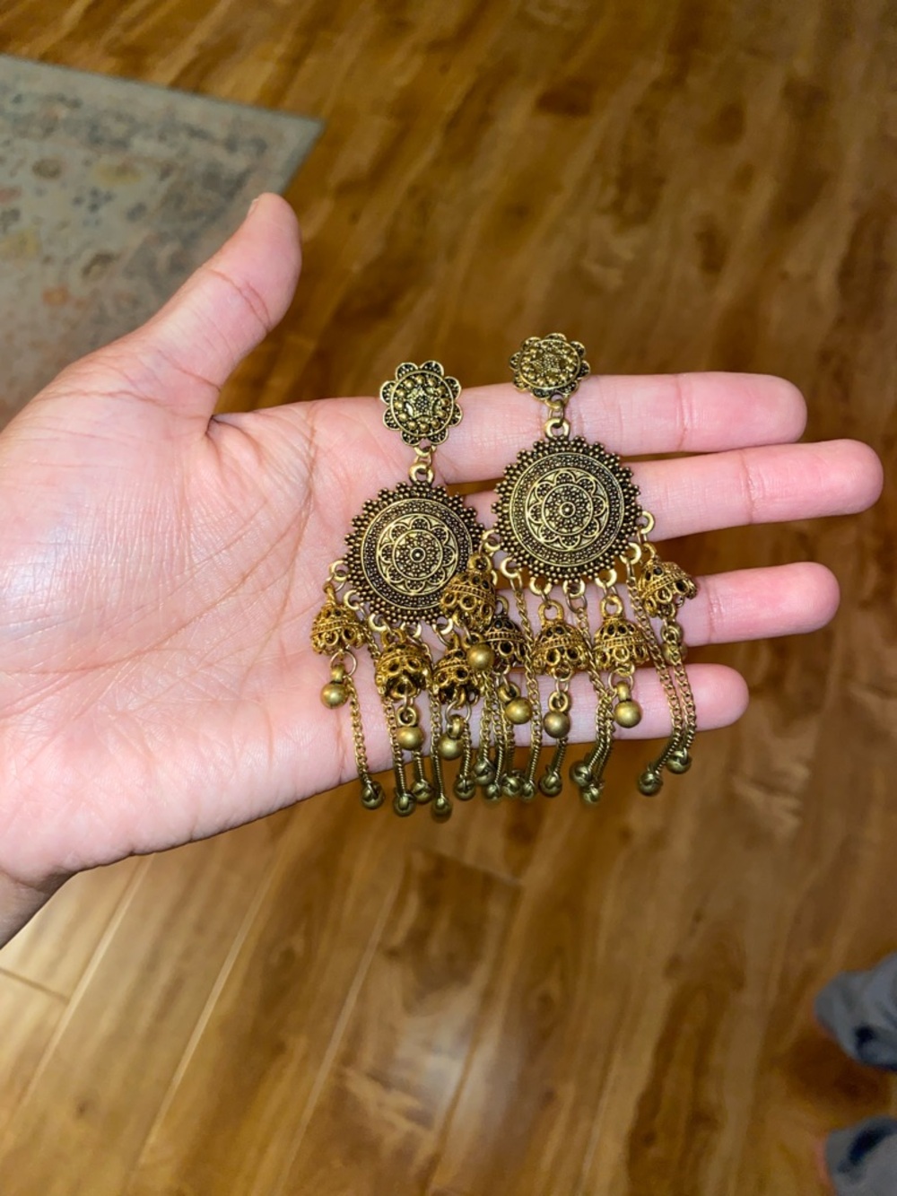 Indian Dangle Jhumka Earrings Bronze Brass Tone Bollywood Style Ethnic Jewelry